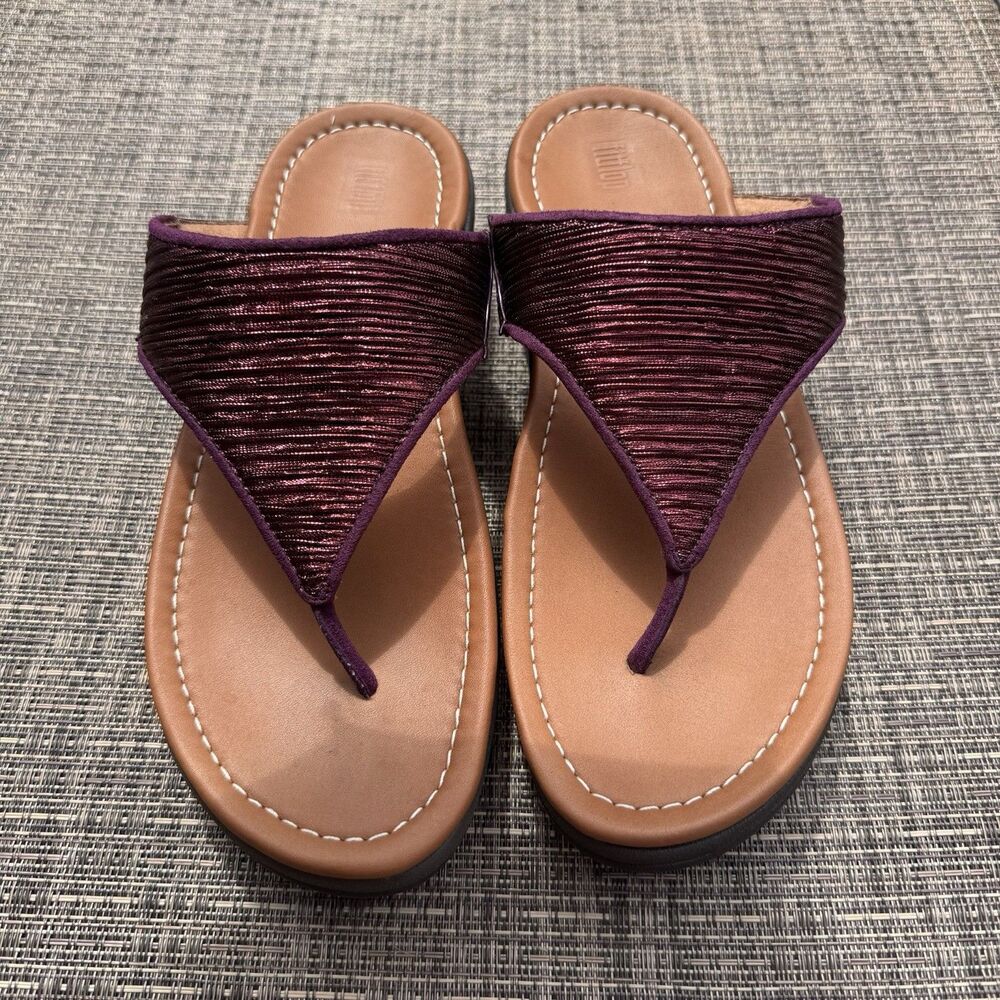 Fitflop Sandals Metallic Purple Wine Shimmer Womens Sz 10 - Picture 2 of 9
